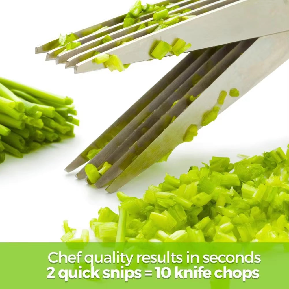 5-Blade Stainless Steel Herb Scissors with Cleaning Brush - Perfect for Chopping Onions and Scallions!