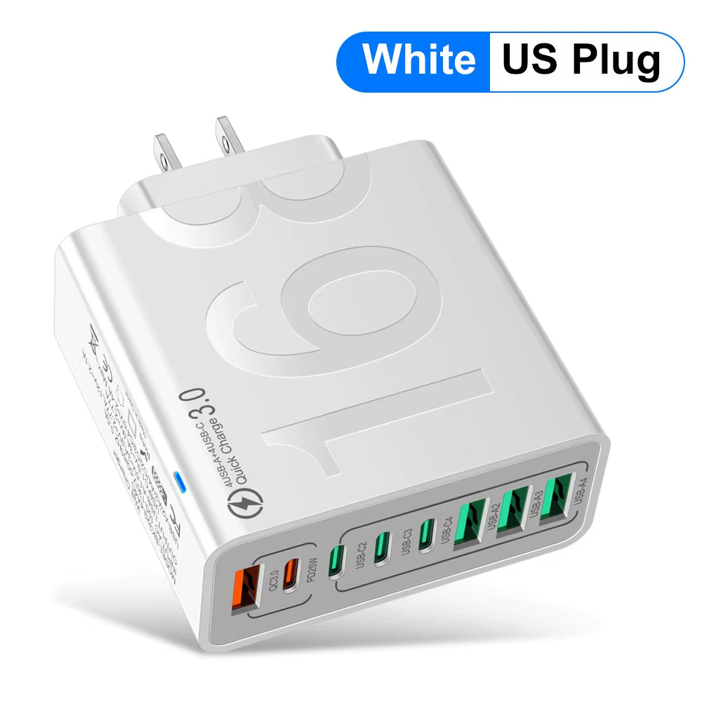 150W Fast Charging Multi-Port USB Wall Adapter - Compatible with Xiaomi, iPhone, Samsung, Huawei - Travel Charger with EU/US/KR Plugs