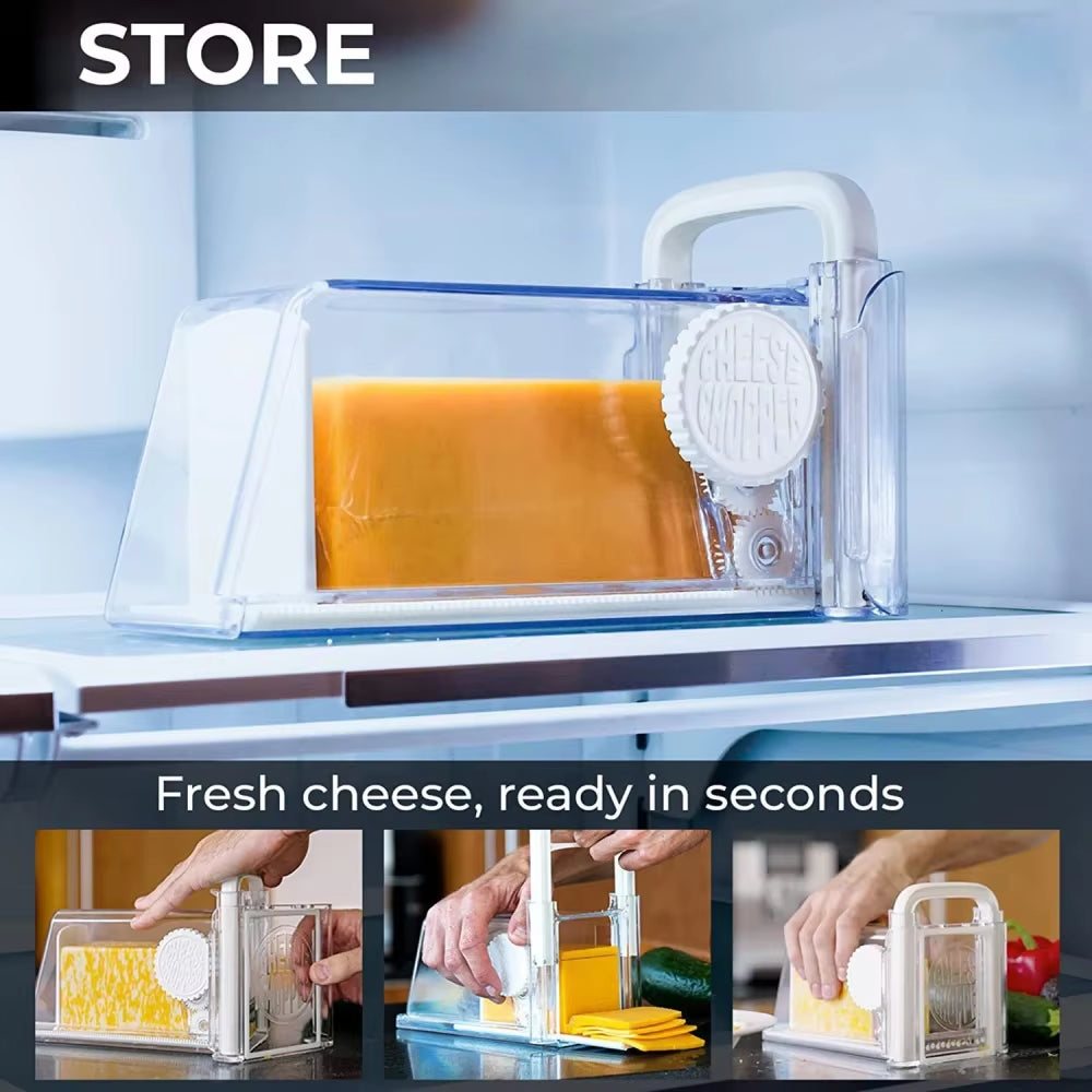 Premium Cheese Storage Container with 3-in-1 Metal Blade Slicer - Keep Your Cheese Fresh in Style!