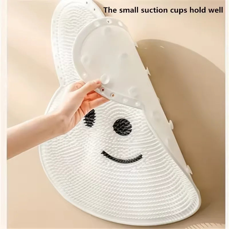 Exfoliating Anti-Slip Bath Mat with Back Massage Brush - Silicone Foot Wash & Shower Scraper