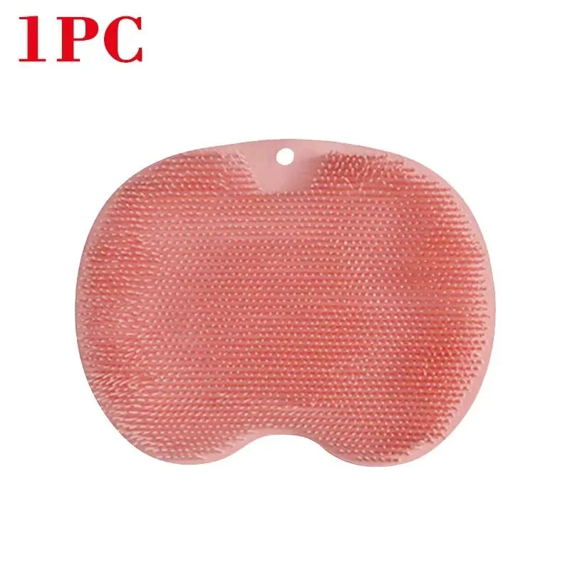 Exfoliating Anti-Slip Bath Mat with Back Massage Brush - Silicone Foot Wash & Shower Scraper