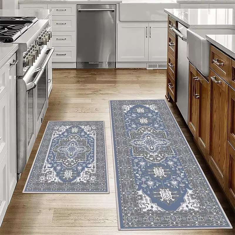 Bohemian Memory Foam Anti-Slip Floor Mats – Washable Kitchen & Bathroom Rugs for Hallways and Aisles (1 or 2 Piece Set)