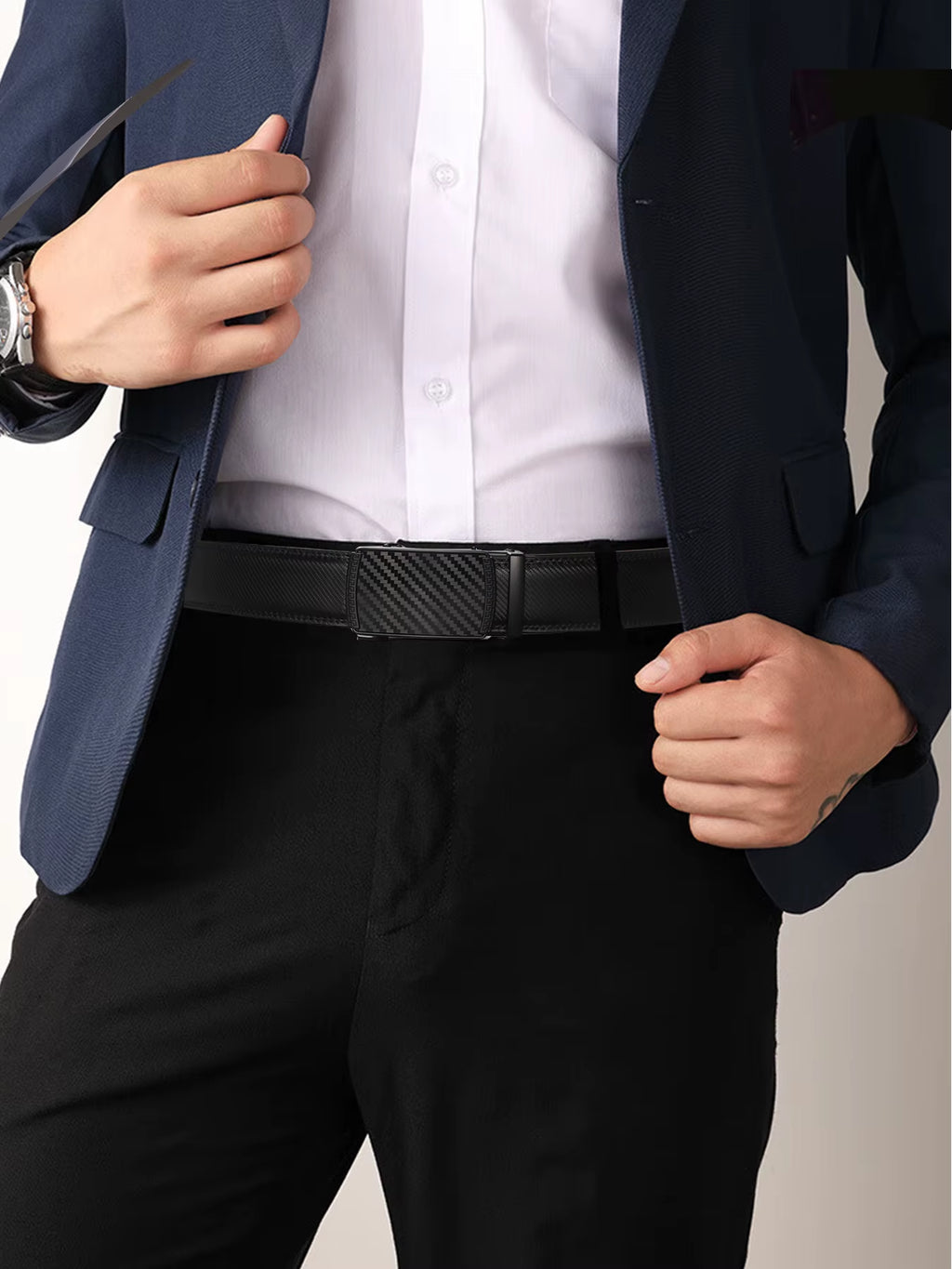 Genuine Leather Men's Adjustable Ratchet Dress Belt with Automatic Alloy Buckle - Perfect Business Gift for Dad