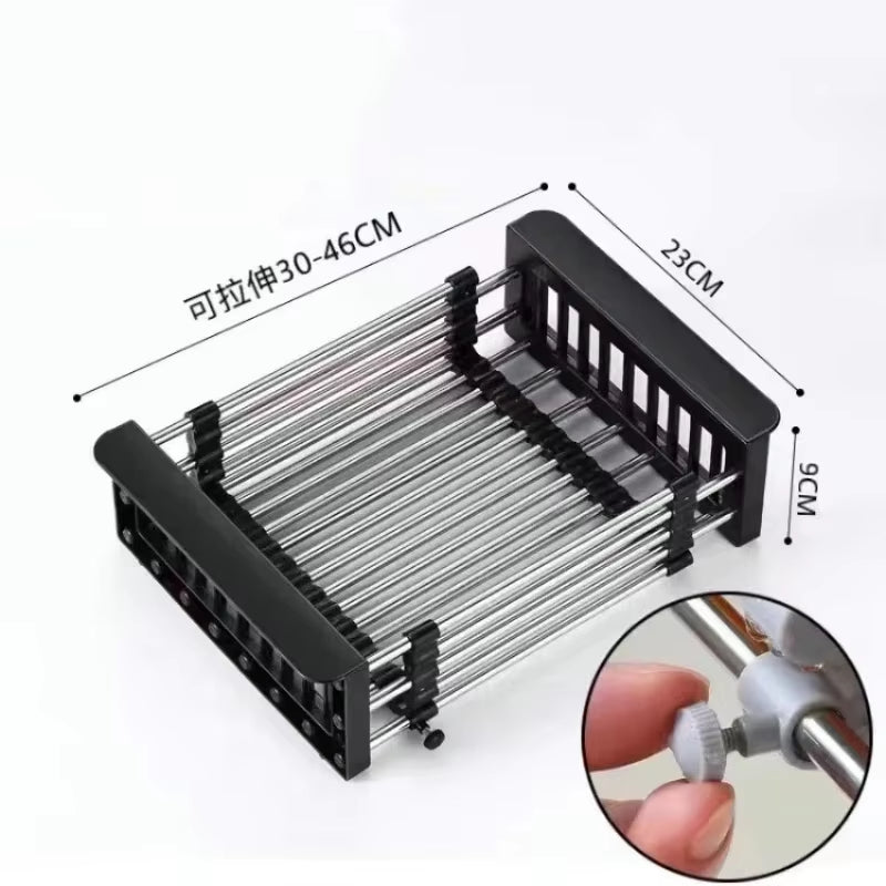 Versatile Stainless Steel Extendable Dish Drying Rack & Drain Basket for Kitchen Sink - Ideal for Fruits, Vegetables, and Storage!