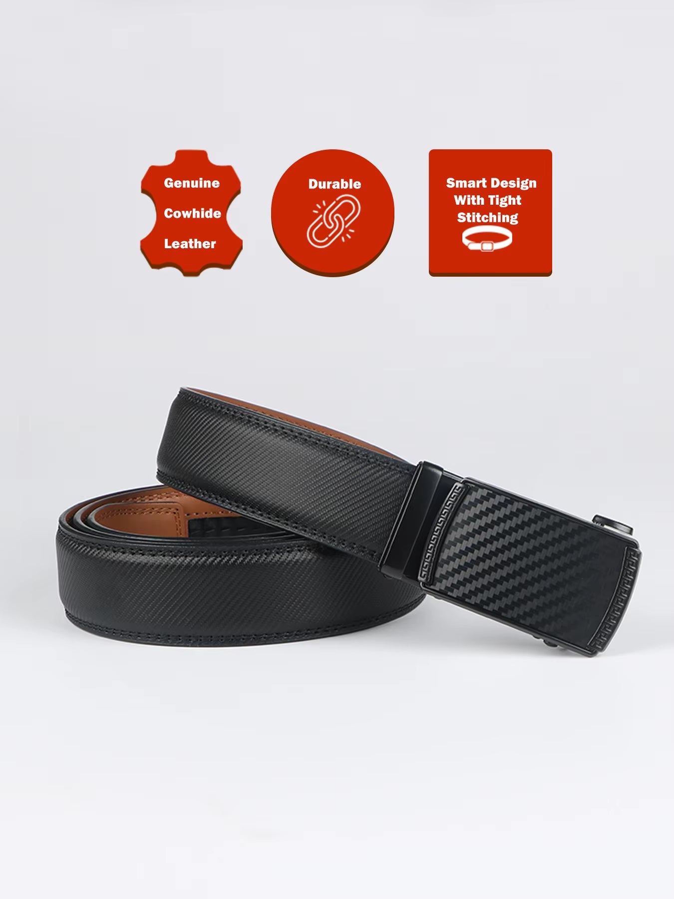 Genuine Leather Men's Adjustable Ratchet Dress Belt with Automatic Alloy Buckle - Perfect Business Gift for Dad