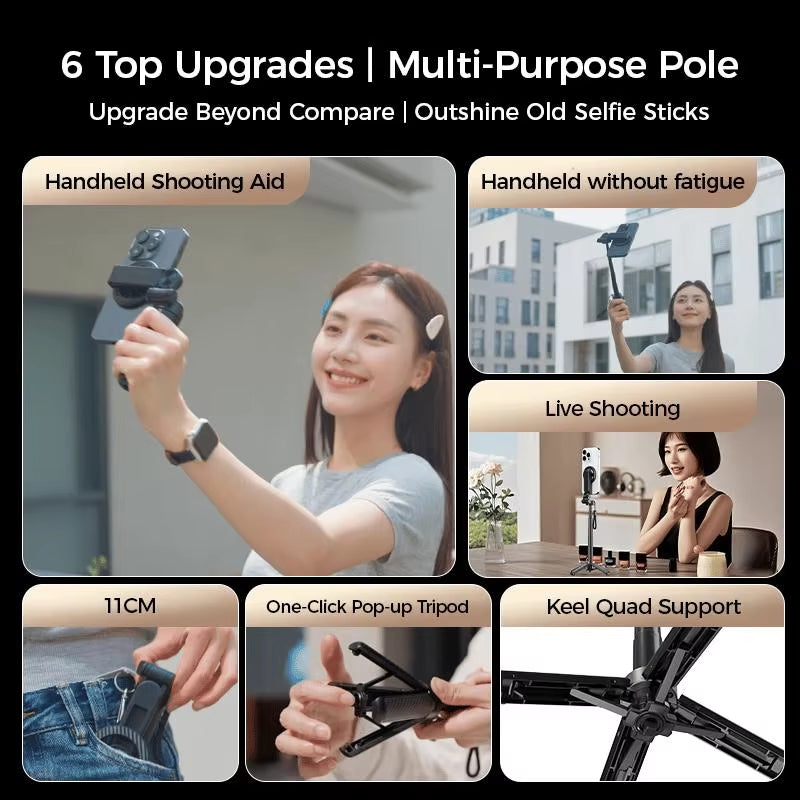 360° Magnetic Bluetooth Selfie Stick & Tripod - Portable Telescopic Holder for Perfect Live Streaming