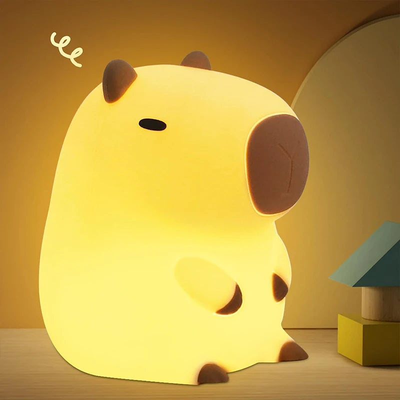 Adorable Capybara USB Rechargeable Night Light - Perfect Touch Bedside Lamp for Kids!