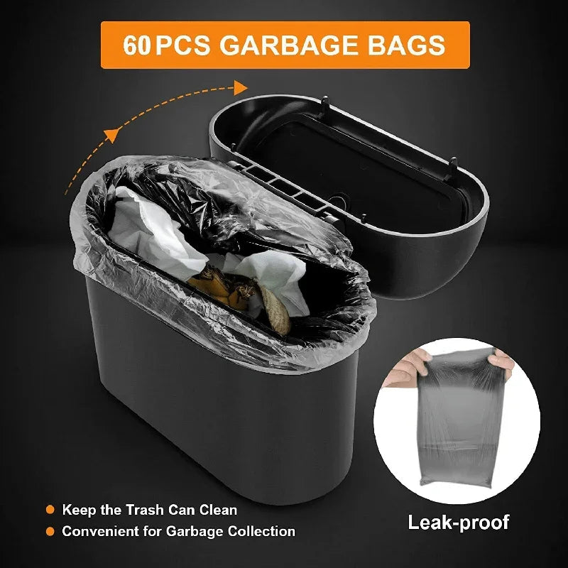 Compact 3-Pack Car Trash Can with Lid - Includes 60 Leak-Proof Garbage Bags for Ultimate Cleanliness on the Go