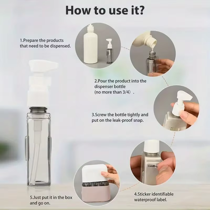 Travel-Ready Mini Shampoo Dispenser Set – Refillable Toiletry Bottles for Shampoo, Lotion & More