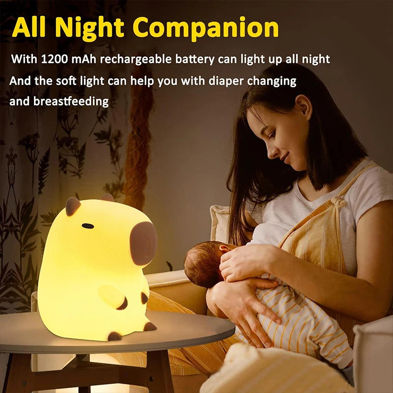 Adorable Capybara USB Rechargeable Night Light - Perfect Touch Bedside Lamp for Kids!