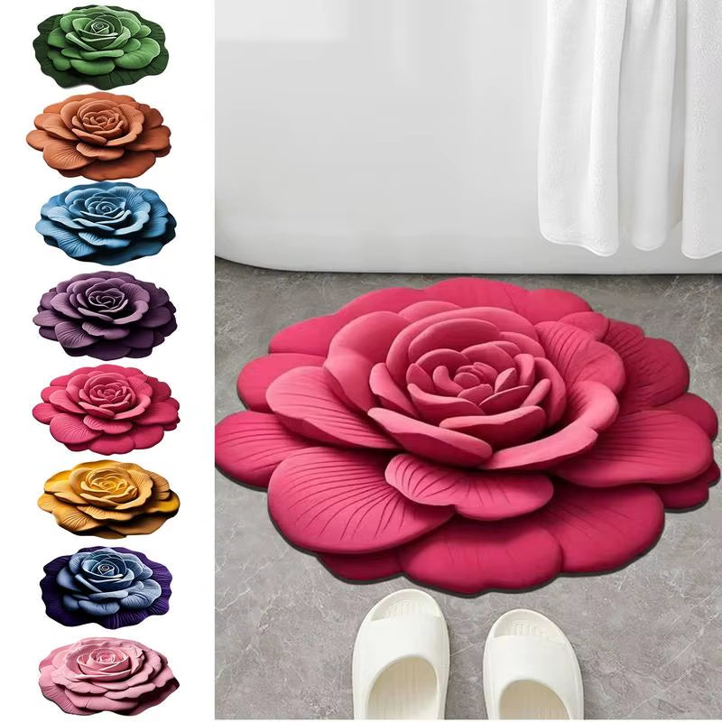 Luxurious Floral Quick-Dry Absorbent Bathroom Mat - Non-Slip 15.75"x15.75" Rug