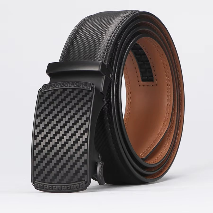 Genuine Leather Men's Adjustable Ratchet Dress Belt with Automatic Alloy Buckle - Perfect Business Gift for Dad