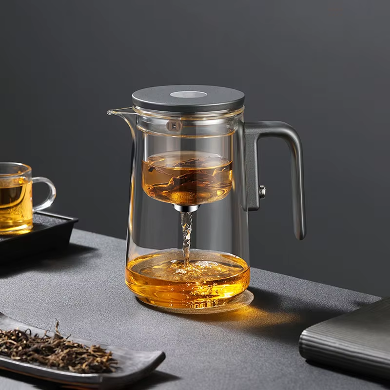 Stylish Magnetic Switch Glass Teapot – Heat-Resistant with Tea Water Separation & Filtration | Solid Wood Handle | 800–900ml