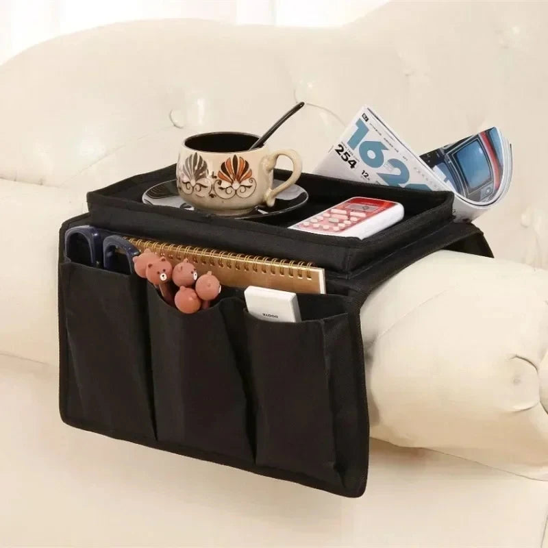 Sofa Armrest Organizer - Stylish Storage Bag for TV Remotes, Cellphones, Coffee Cups, and Tissues