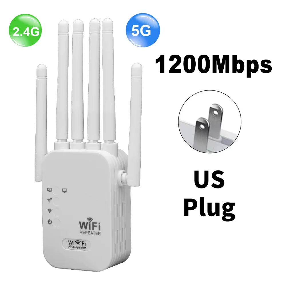 1200Mbps Dual-Band WiFi Repeater & Signal Booster - Amplify Your Internet with 2.4G & 5G Network!