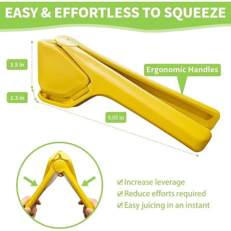 Max Juice Extraction Lemon Lime Squeezer - Easy-to-Use Flat Design with Built-in Strainer and Leverage for Maximum Juice Output - Bright Yellow