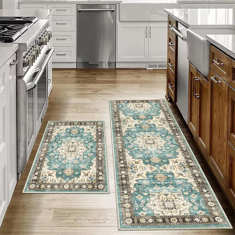 Bohemian Memory Foam Anti-Slip Floor Mats – Washable Kitchen & Bathroom Rugs for Hallways and Aisles (1 or 2 Piece Set)