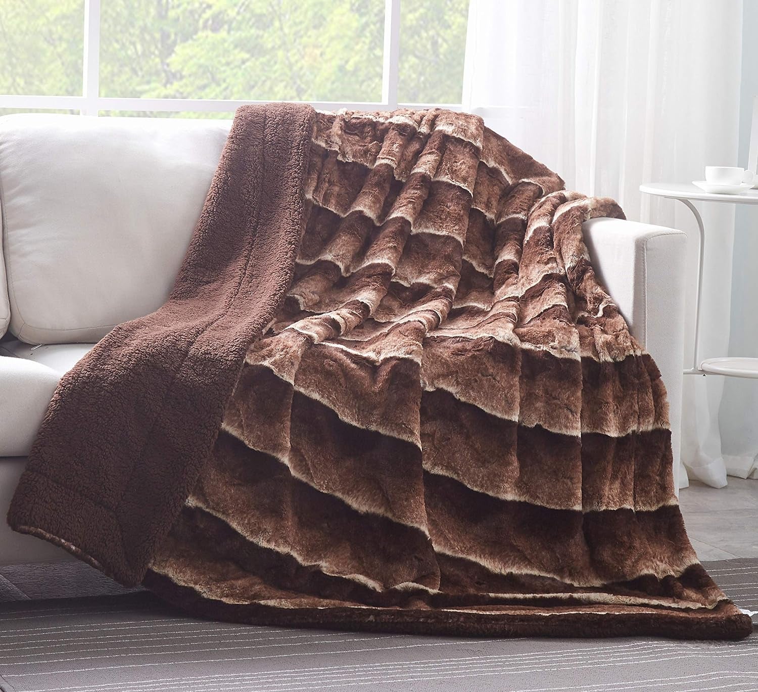 Luxuriously Soft Tache Chocolate Brown Striped Faux Fur Throw Blanket - 50x60 - Perfect for Cozy Warmth