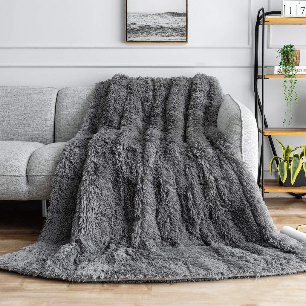 Ultra-Soft 20lbs Faux Fur Weighted Blanket – Shaggy Plush Fleece with Sherpa Reverse