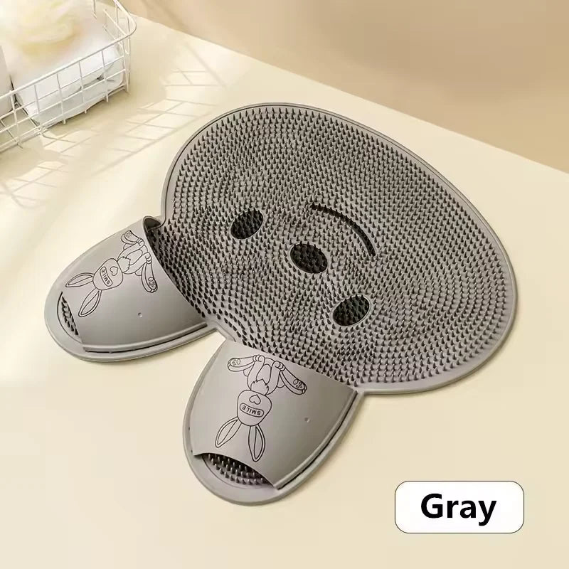 Exfoliating Anti-Slip Bath Mat with Back Massage Brush - Silicone Foot Wash & Shower Scraper