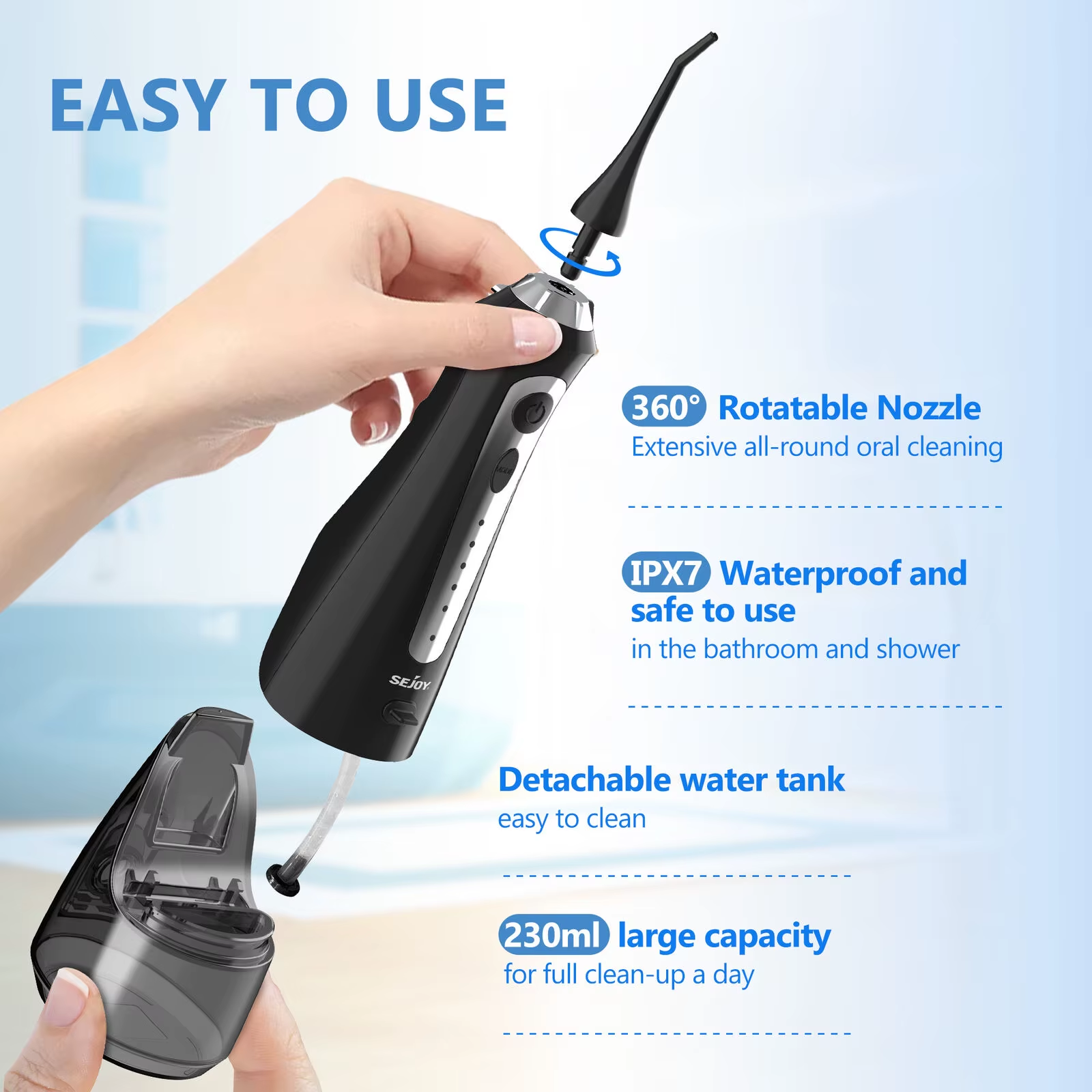 Cordless Water Flosser – 8 Nozzles, 5 Modes, IPX7 Waterproof, USB Rechargeable