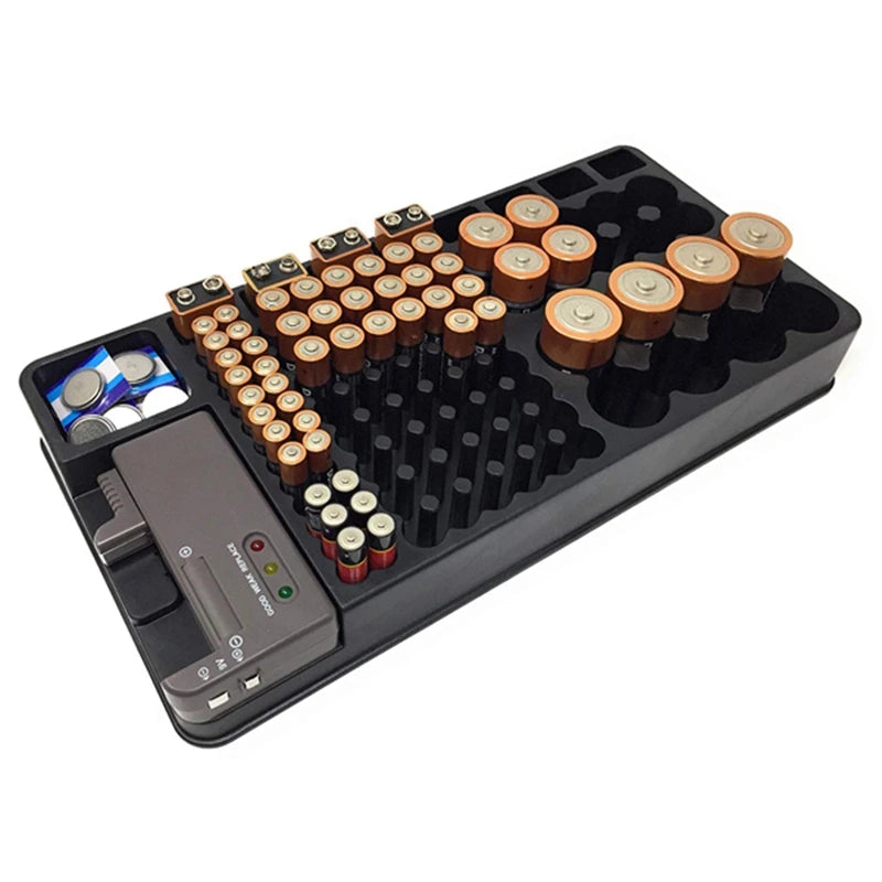 Ultimate Battery Storage Organizer with Tester - Convenient Caddy for AAA, AA, C, D, and 9V Batteries