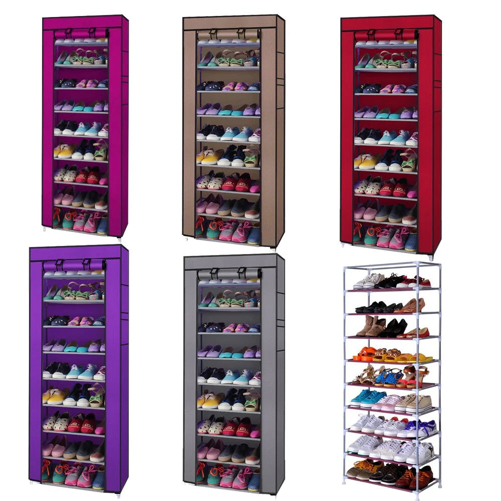 10 Tiers Shoe Rack with Dustproof Cover Closet Shoe Storage Cabinet Organizer