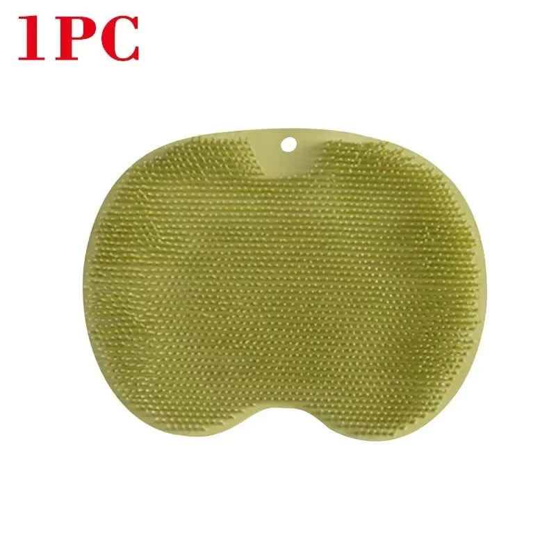 Exfoliating Anti-Slip Bath Mat with Back Massage Brush - Silicone Foot Wash & Shower Scraper