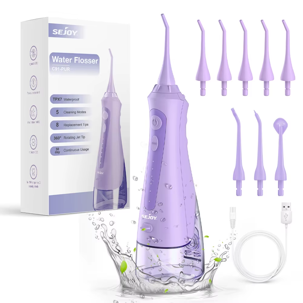 Cordless Water Flosser – 8 Nozzles, 5 Modes, IPX7 Waterproof, USB Rechargeable
