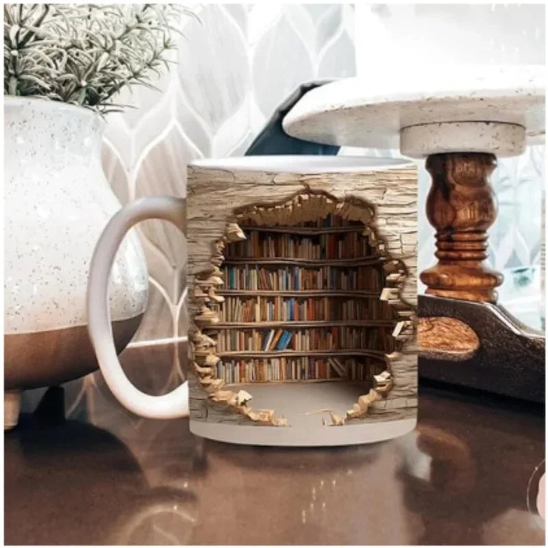 Creative 3D Library Book Mug - Unique Multi-Purpose Coffee Cup for Study & Gift Ideas