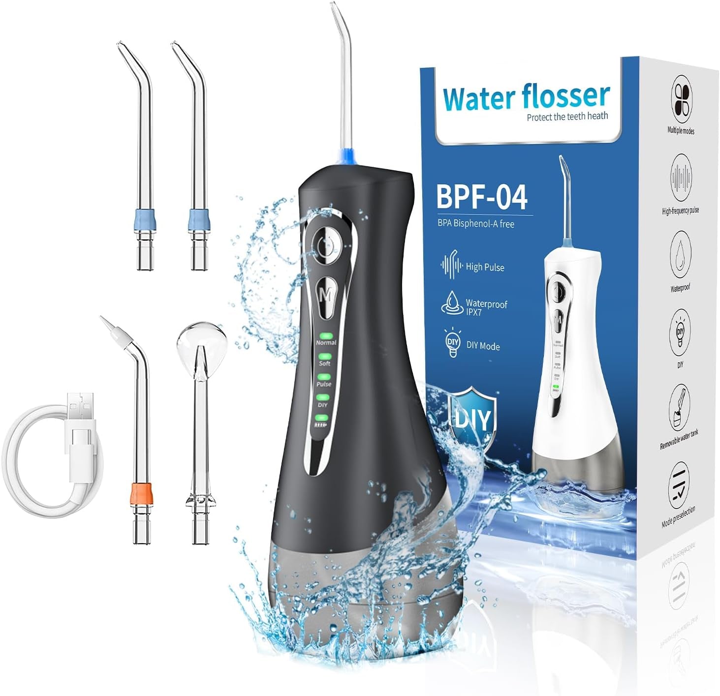 Compact Electric Portable Water Flosser - 4 Modes, 4 Jet Tips, Cordless Oral Irrigator for Kids & Adults - Perfect for Travel & Tonsil Stone Removal