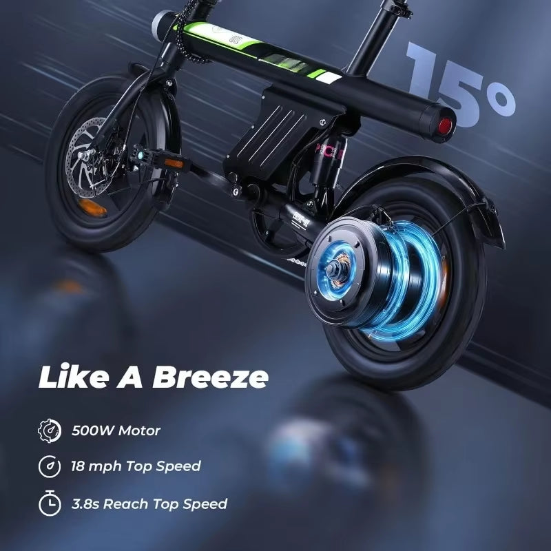 Experience Freedom with the 500W Folding Electric Bike – 20 MPH Speed, Compact 14-Inch Design!