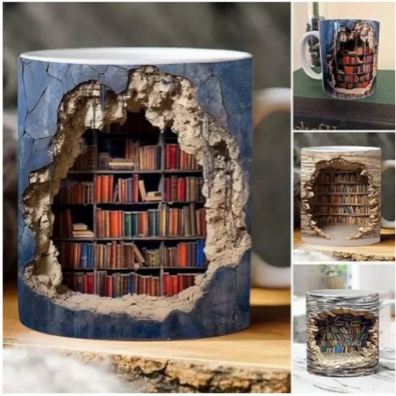 Creative 3D Library Book Mug - Unique Multi-Purpose Coffee Cup for Study & Gift Ideas