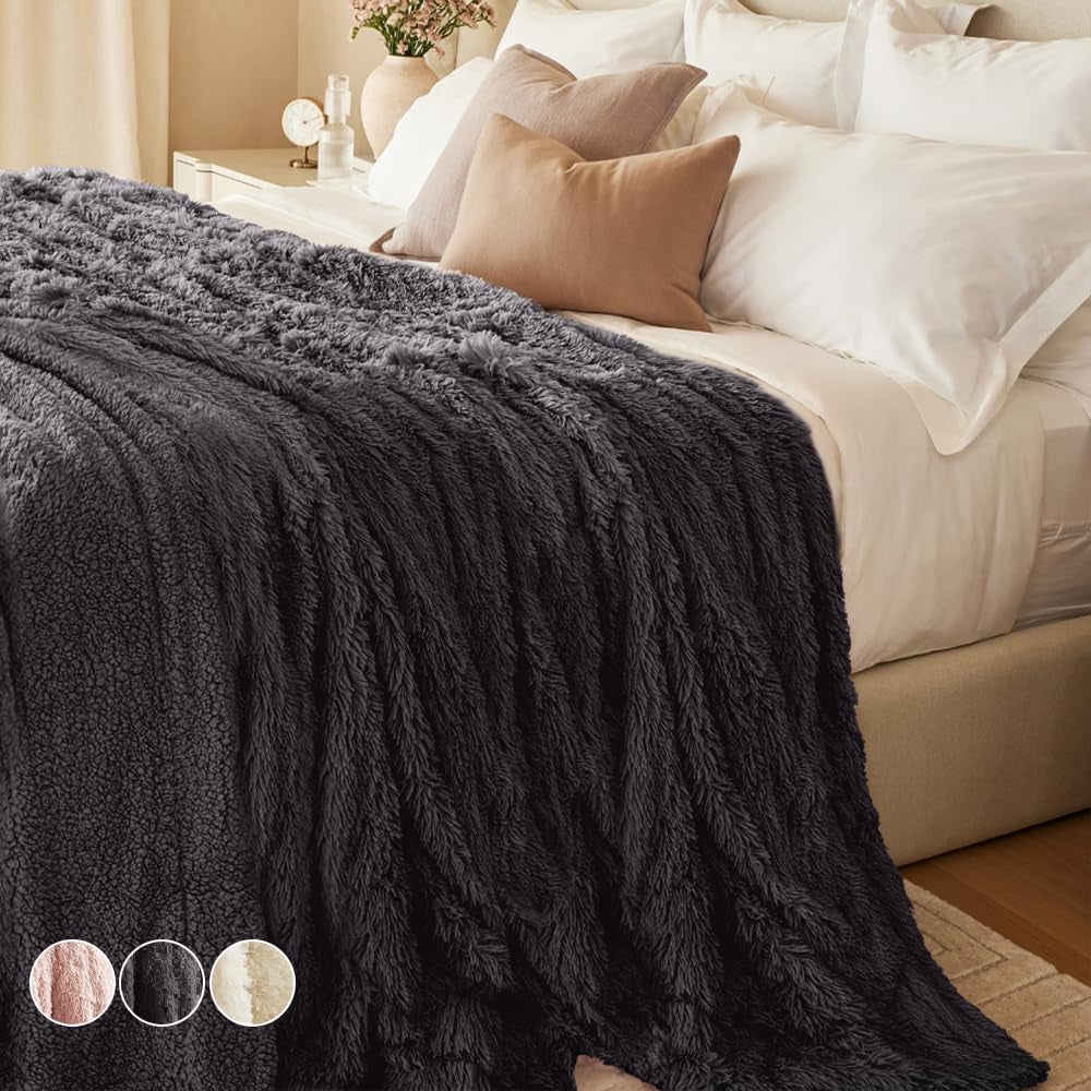 Cozy Dusty Rose Faux Fur & Sherpa Throw Blanket - Soft, Fluffy Decor for Couch & Bed, Perfect Gift for Women, 65x50 Inches