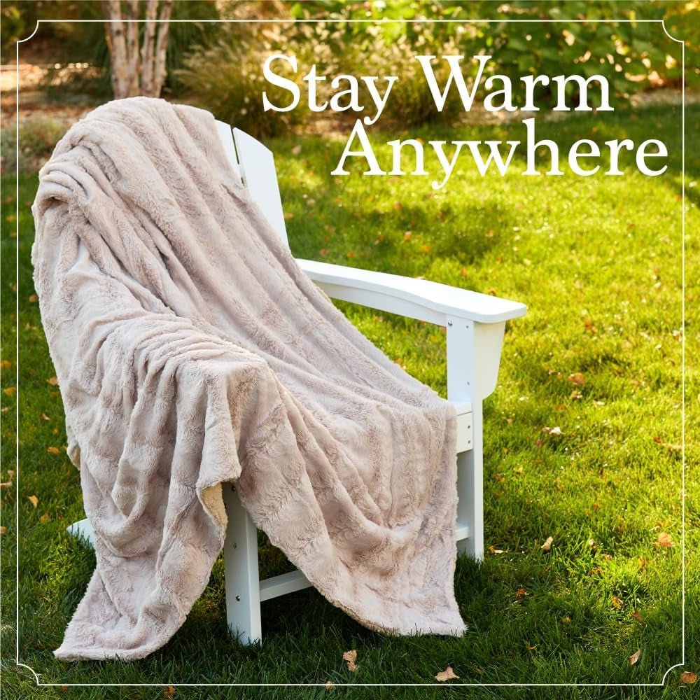 Cozy Dusty Rose Faux Fur & Sherpa Throw Blanket - Soft, Fluffy Decor for Couch & Bed, Perfect Gift for Women, 65x50 Inches