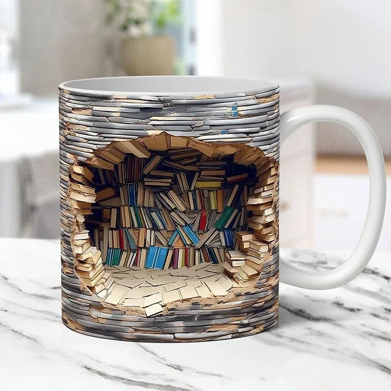 Creative 3D Library Book Mug - Unique Multi-Purpose Coffee Cup for Study & Gift Ideas