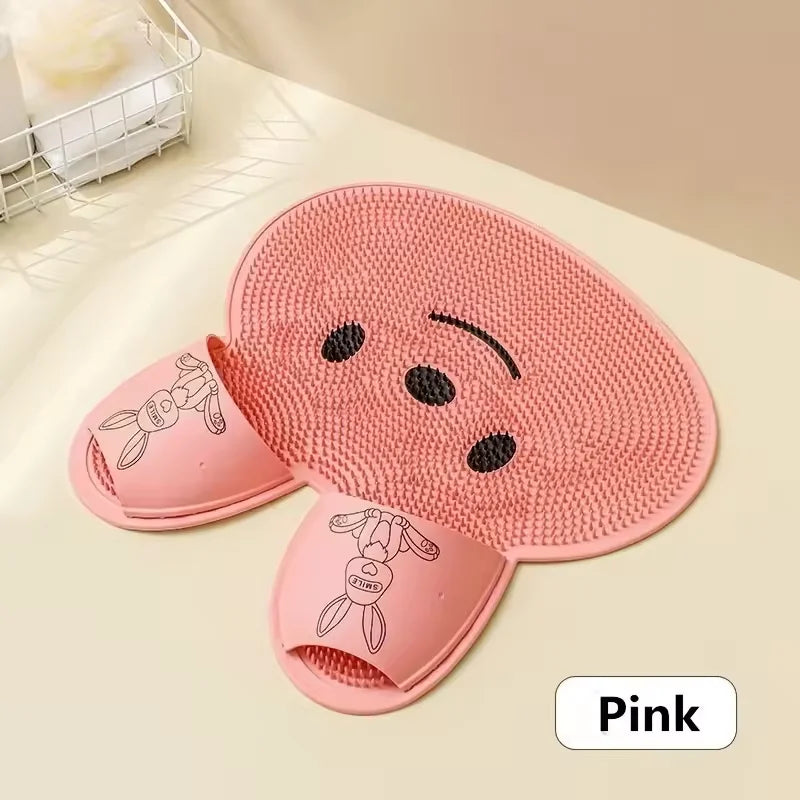 Exfoliating Anti-Slip Bath Mat with Back Massage Brush - Silicone Foot Wash & Shower Scraper