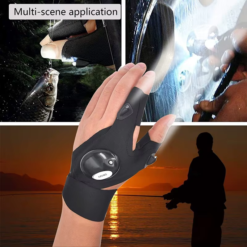 LED Fingerless Glove Flashlight – Waterproof Hands-Free Torch for Fishing, Camping & Hiking