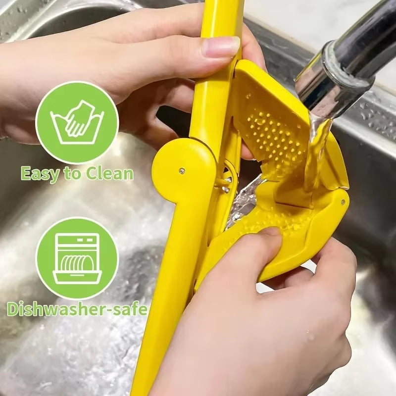 Max Juice Extraction Lemon Lime Squeezer - Easy-to-Use Flat Design with Built-in Strainer and Leverage for Maximum Juice Output - Bright Yellow