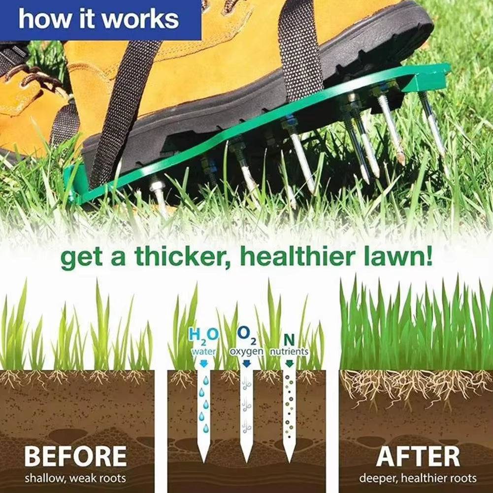 Transform Your Lawn with Adjustable Lawn Aerator Shoes - Anti-Slip Spiked Sandals for Effortless Soil Aeration!