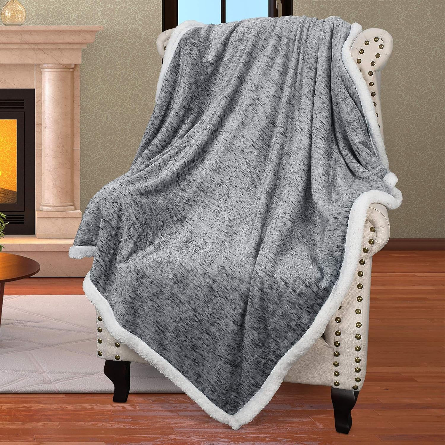 Cozy Grey Sherpa Throw Blanket - Super Soft Reversible Fuzzy Snowflake Design, Perfect for the Holidays (50x60 Inches)