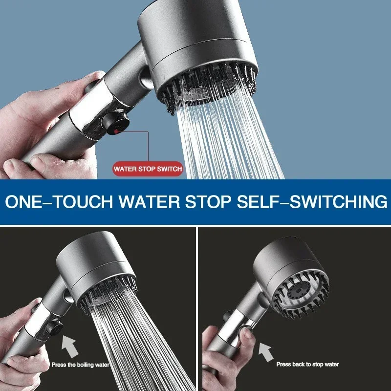 High-Pressure 3-Mode Filter Shower Head with Built-in Massage Brush – Eco-Friendly Water Saving Shower Brush