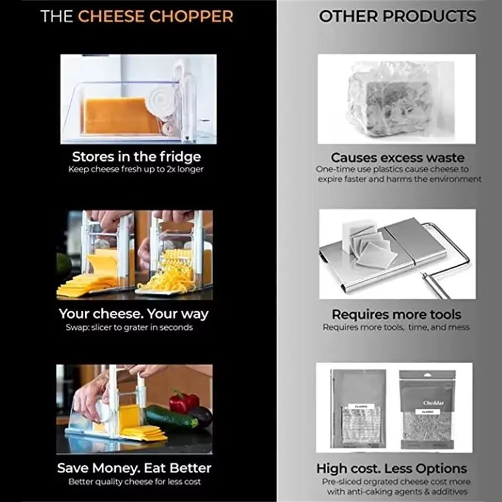 Premium Cheese Storage Container with 3-in-1 Metal Blade Slicer - Keep Your Cheese Fresh in Style!