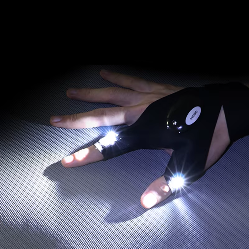 LED Fingerless Glove Flashlight – Waterproof Hands-Free Torch for Fishing, Camping & Hiking