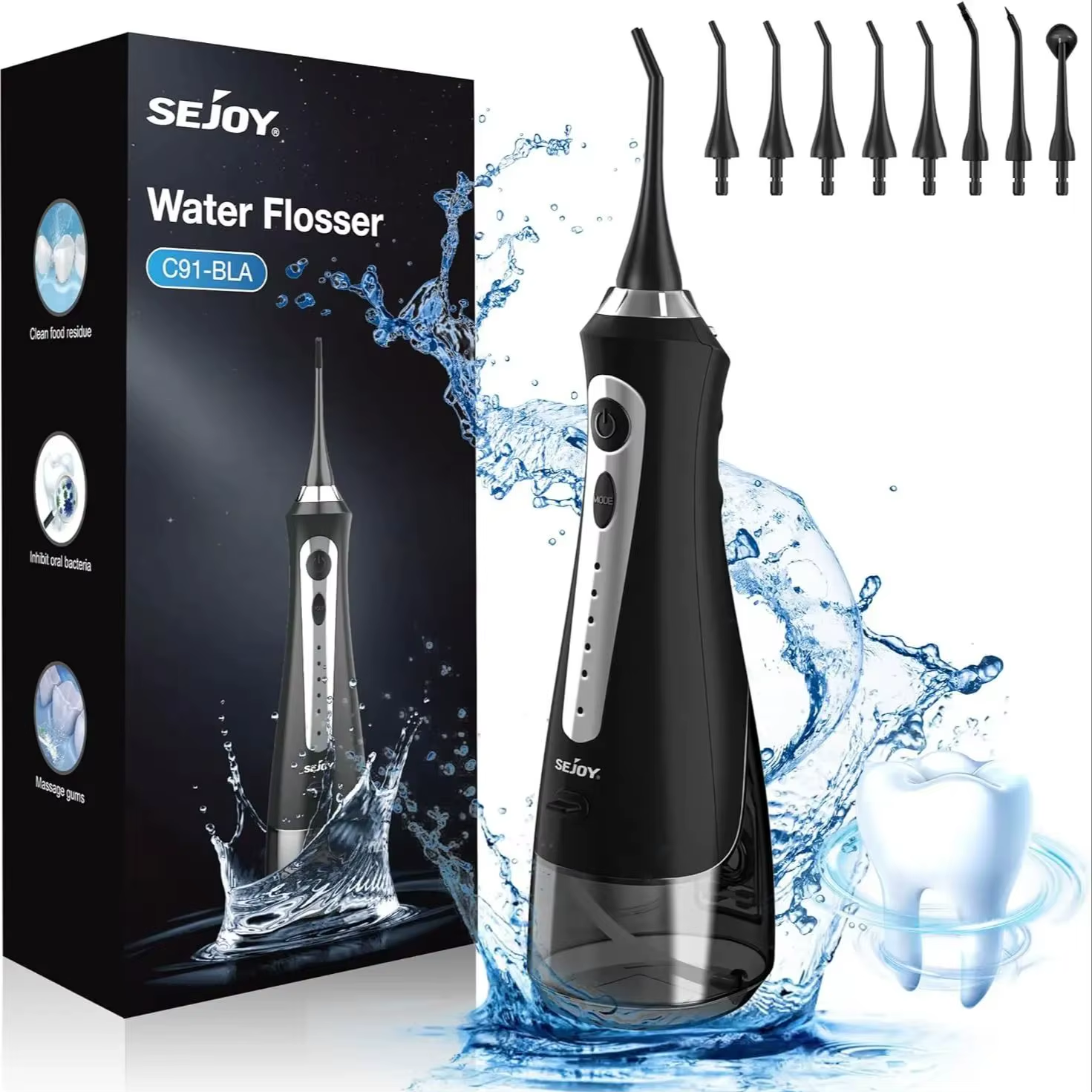 Cordless Water Flosser – 8 Nozzles, 5 Modes, IPX7 Waterproof, USB Rechargeable