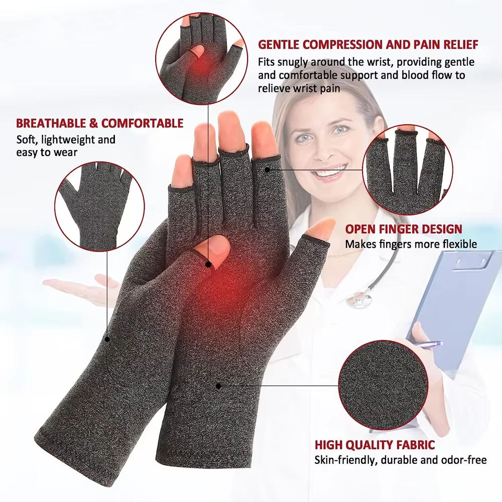 Ultimate Arthritis Relief Gloves for Men & Women - Fingerless Compression for Carpal Tunnel