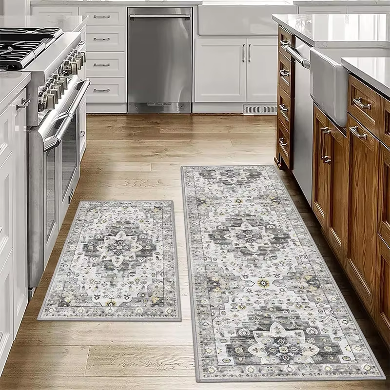 Bohemian Memory Foam Anti-Slip Floor Mats – Washable Kitchen & Bathroom Rugs for Hallways and Aisles (1 or 2 Piece Set)