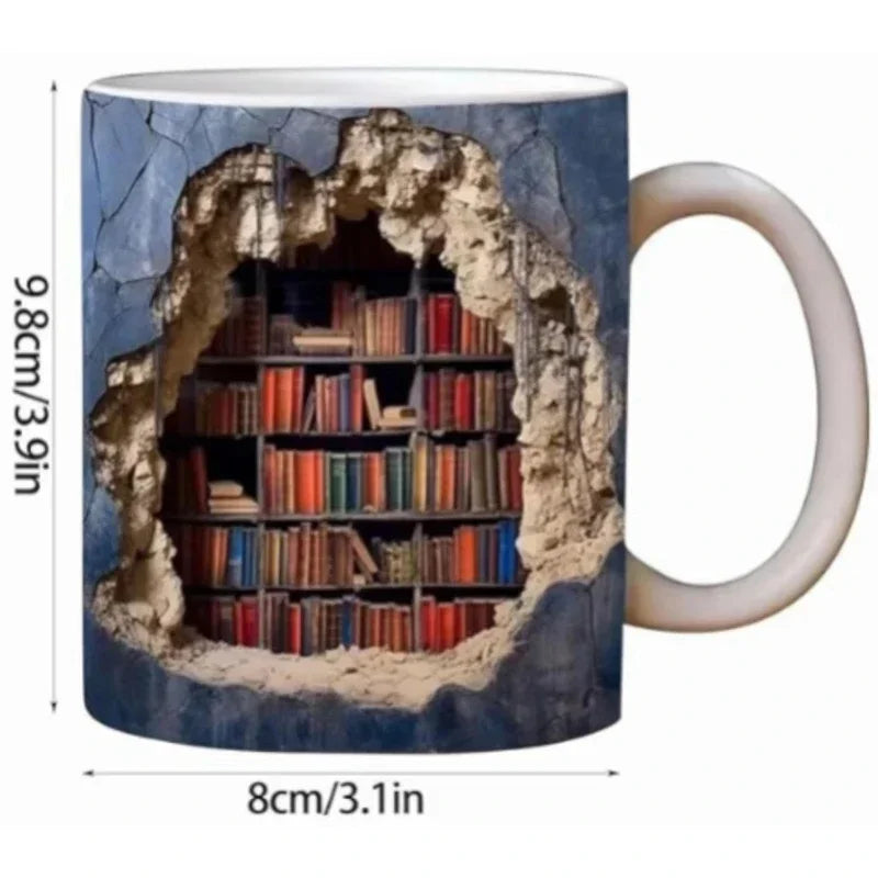 Creative 3D Library Book Mug - Unique Multi-Purpose Coffee Cup for Study & Gift Ideas