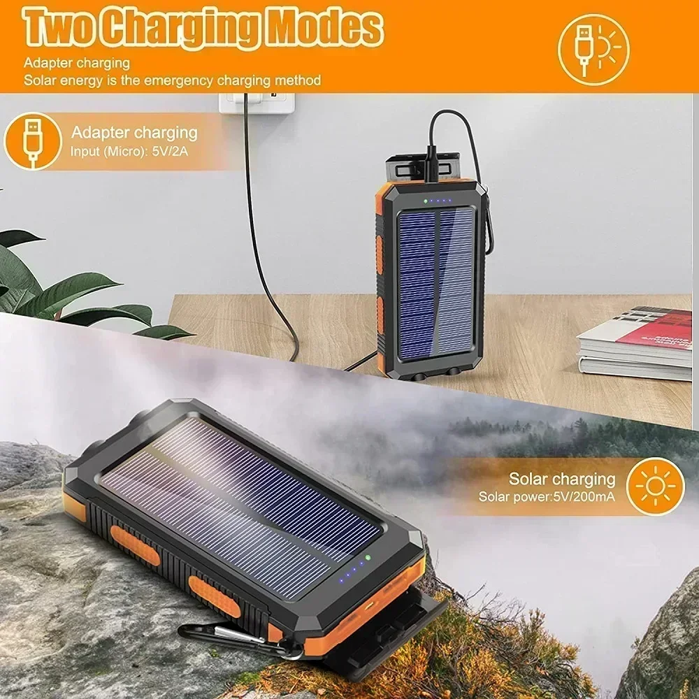 200,000mAh Waterproof Solar Power Bank – Fast Charging External Battery with SOS & Dual USB for iPhone, Samsung & Android