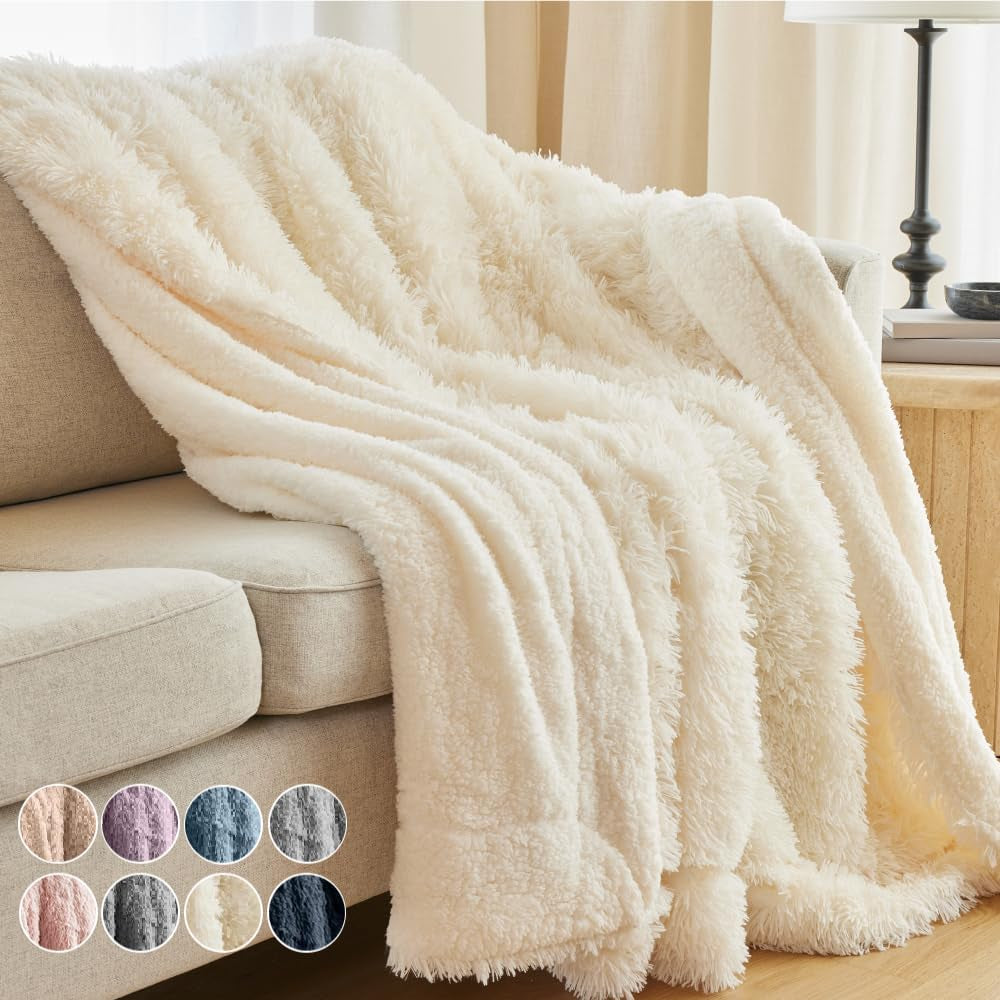 Cozy Dusty Rose Faux Fur & Sherpa Throw Blanket - Soft, Fluffy Decor for Couch & Bed, Perfect Gift for Women, 65x50 Inches